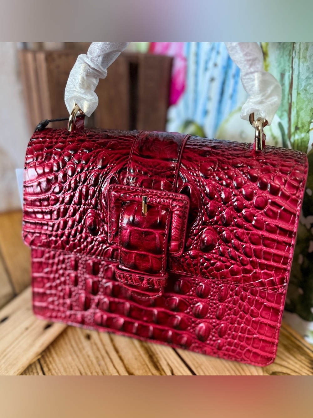 WRAPPED STRAPS Brahmin Small Hallie Merlot Ombre Melbourne NWT Red leather bag - Picture 8 of 14